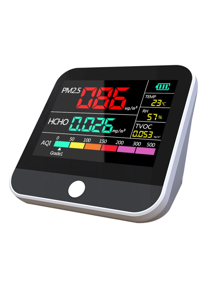 Excefore - Air Quality Monitor, 9-in-1 Professional Air Quality Monitor PM2.5/PM10/CO2, Portable Temperature, Formaldehyde Detector, Humidity TVOC,Time Display Air Quality Tester, Confined Space Clean - Image 1