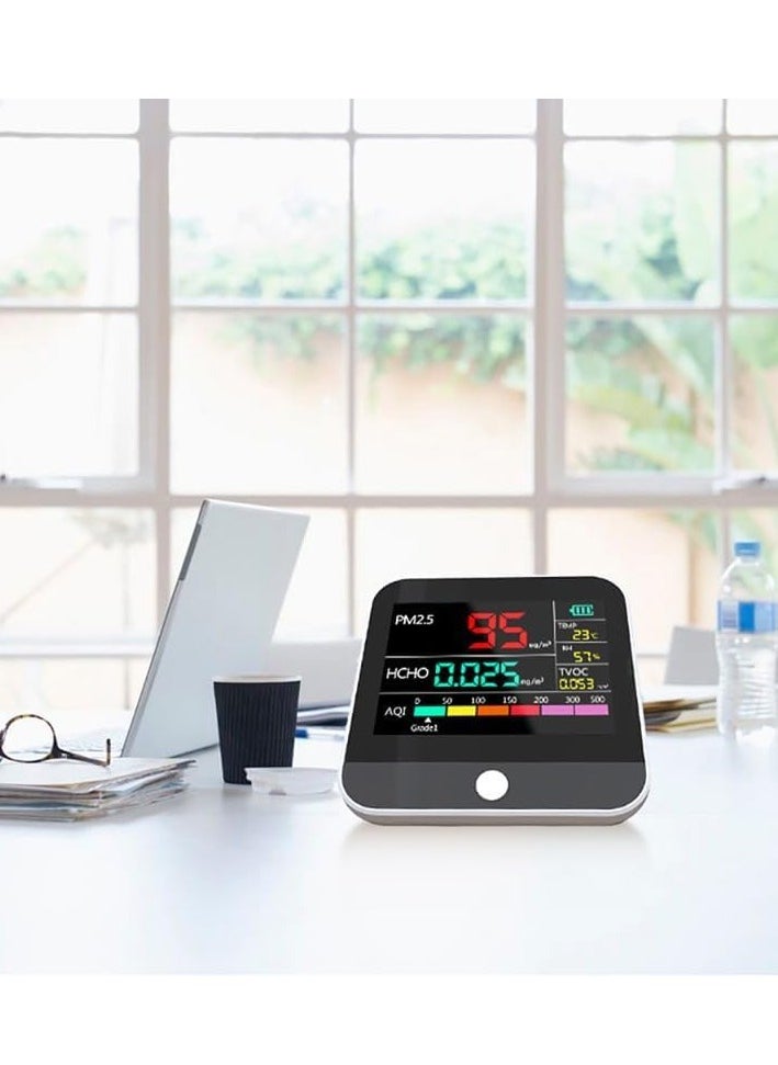 Excefore - Air Quality Monitor, 9-in-1 Professional Air Quality Monitor PM2.5/PM10/CO2, Portable Temperature, Formaldehyde Detector, Humidity TVOC,Time Display Air Quality Tester, Confined Space Clean - Image 1