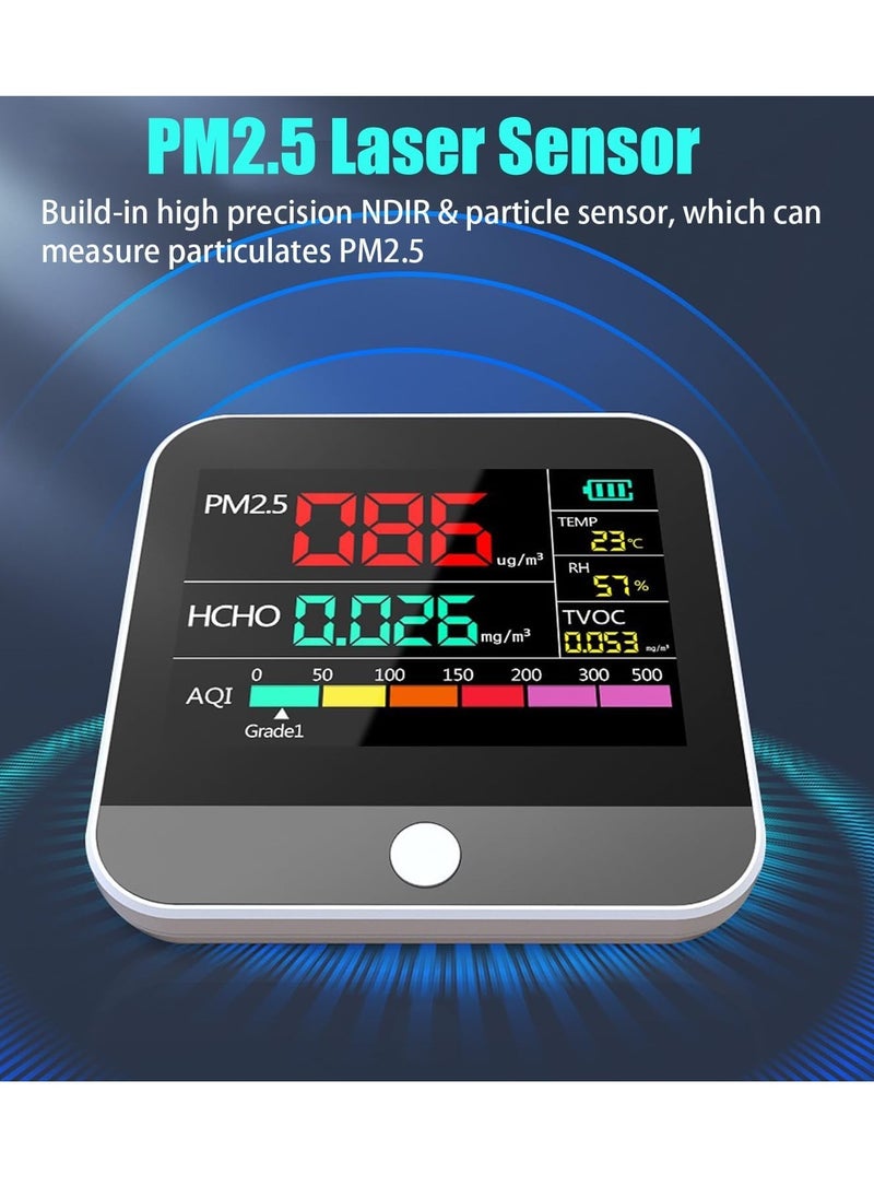 Excefore - Air Quality Monitor, 9-in-1 Professional Air Quality Monitor PM2.5/PM10/CO2, Portable Temperature, Formaldehyde Detector, Humidity TVOC,Time Display Air Quality Tester, Confined Space Clean - Image 1