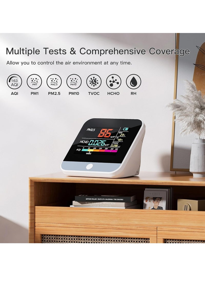 Excefore - Air Quality Monitor, 9-in-1 Professional Air Quality Monitor PM2.5/PM10/CO2, Portable Temperature, Formaldehyde Detector, Humidity TVOC,Time Display Air Quality Tester, Confined Space Clean - Image 1