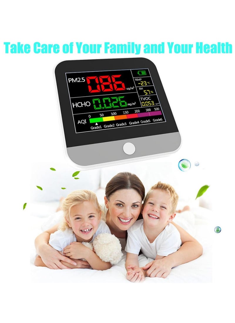 Excefore - Air Quality Monitor, 9-in-1 Professional Air Quality Monitor PM2.5/PM10/CO2, Portable Temperature, Formaldehyde Detector, Humidity TVOC,Time Display Air Quality Tester, Confined Space Clean - Image 1