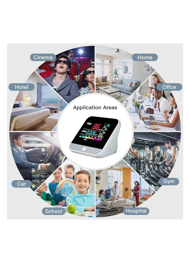 Excefore - Air Quality Monitor, 9-in-1 Professional Air Quality Monitor PM2.5/PM10/CO2, Portable Temperature, Formaldehyde Detector, Humidity TVOC,Time Display Air Quality Tester, Confined Space Clean - Image 1