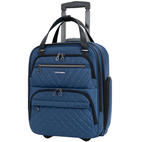 KROSER Carry On Underseat Multi-functional, 16-inch Underseater Lightweight Overnight Suitcase for Women, Haze Blue - Image 1