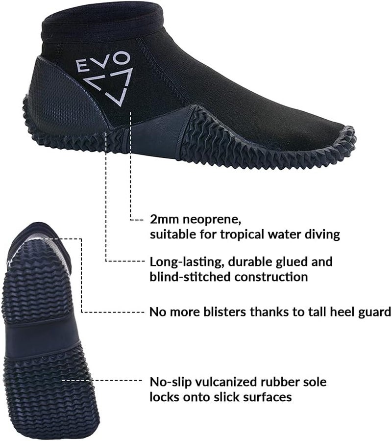 EVO 2MM Neoprene Low Cut Dive Boots with Anti-Slip Rubber Sole, Pull on Low Cut Dive Boots for All Watersports, Dive Booties, Snorkeling Booties, Paddleboarding Booties - Image 4