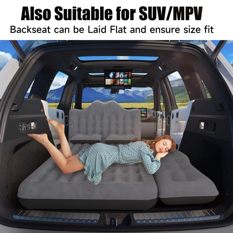 DikaSun Car Air Mattress, Inflatable SUV Truck Air Mattress Back Seat Camping Bed Thickened Car Sleeping Pad for Travel, Car Bed SUV Mattress with Air Pump 2 Pillows - Image 2