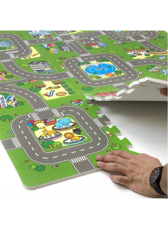 Sorbus Traffic Play Mat Puzzle Foam Interlocking Tiles Kids Road Traffic Play Rug Children Educational Playmat Rug Great For Playing With Toy Cars Trucks (9 Tiles With Borders) - Image 5