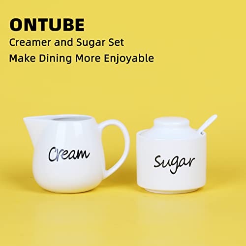 ONTUBE Porcelain Sugar and Creamer Set of 3,White - Image 4