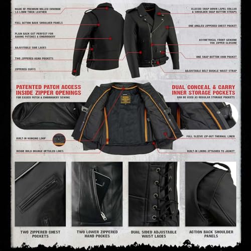 Milwaukee Leather SH1011 Men's Classic Brando Premium Leather Black Motorcycle Riders Leather Jacket w/Side Laces - 4X-Large - Image 2