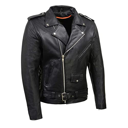 Milwaukee Leather SH1011 Men's Classic Brando Premium Leather Black Motorcycle Riders Leather Jacket w/Side Laces - 4X-Large - Image 1