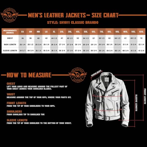 Milwaukee Leather SH1011 Men's Classic Brando Premium Leather Black Motorcycle Riders Leather Jacket w/Side Laces - 4X-Large - Image 3