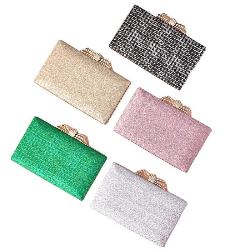Elegant Black Evening Clutch with Bow and Rhinestone, PU Hard Shell Party Handbag - Image 5