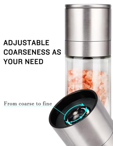Gulex® Salt and Pepper Grinder Set, Pepper Mill, Sea Salt Shaker Grinder Refillable, Adjustable Coarseness, Stainless Steel with Ceramic Rotor(Seasoning not included) - Image 4