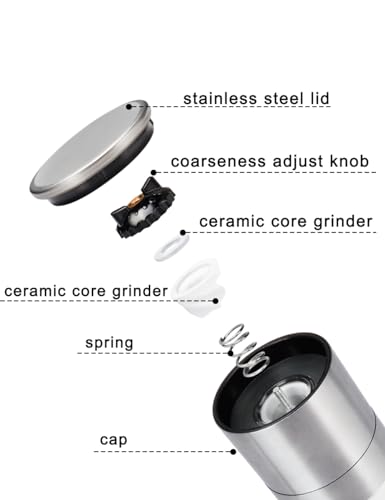 Gulex® Salt and Pepper Grinder Set, Pepper Mill, Sea Salt Shaker Grinder Refillable, Adjustable Coarseness, Stainless Steel with Ceramic Rotor(Seasoning not included) - Image 5