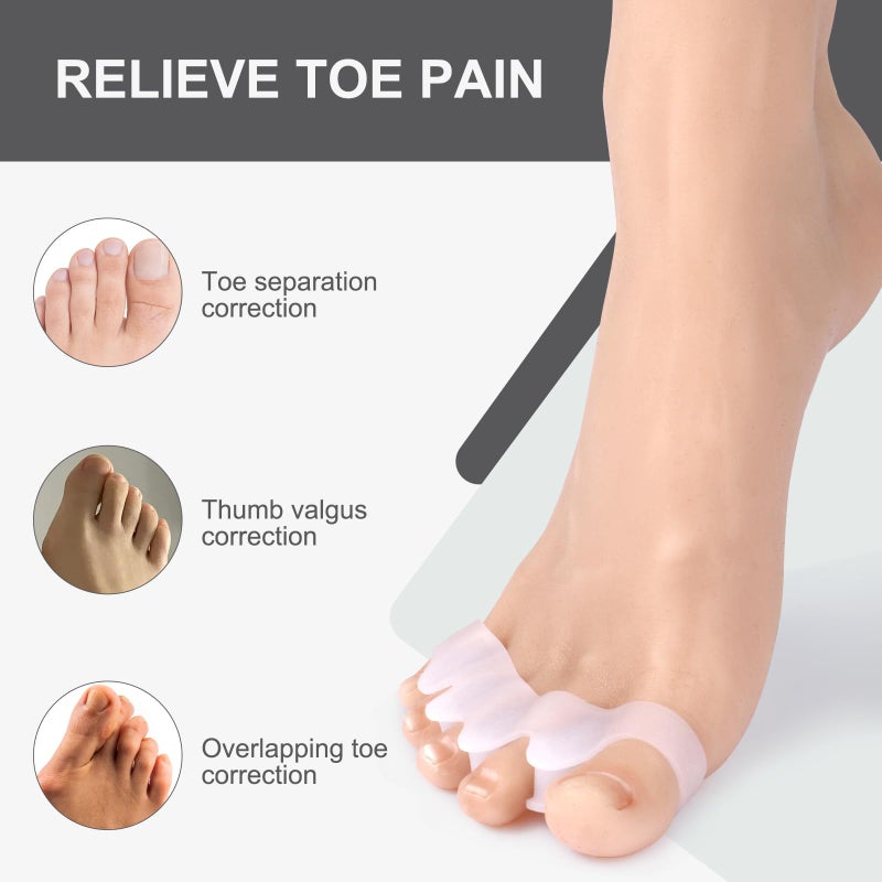 Roogaluckeep Silicone Toe Separators for Men and Women - Bunion Corrector & Hammertoe Straightener for Overlapping Toes, Plantar Fasciitis Relief & Foot Pain - Adjustable Gel Toe Spacers for Running, Yoga & Pedicure Care - Washable & Reusable (2 Pairs, White) - Image 3