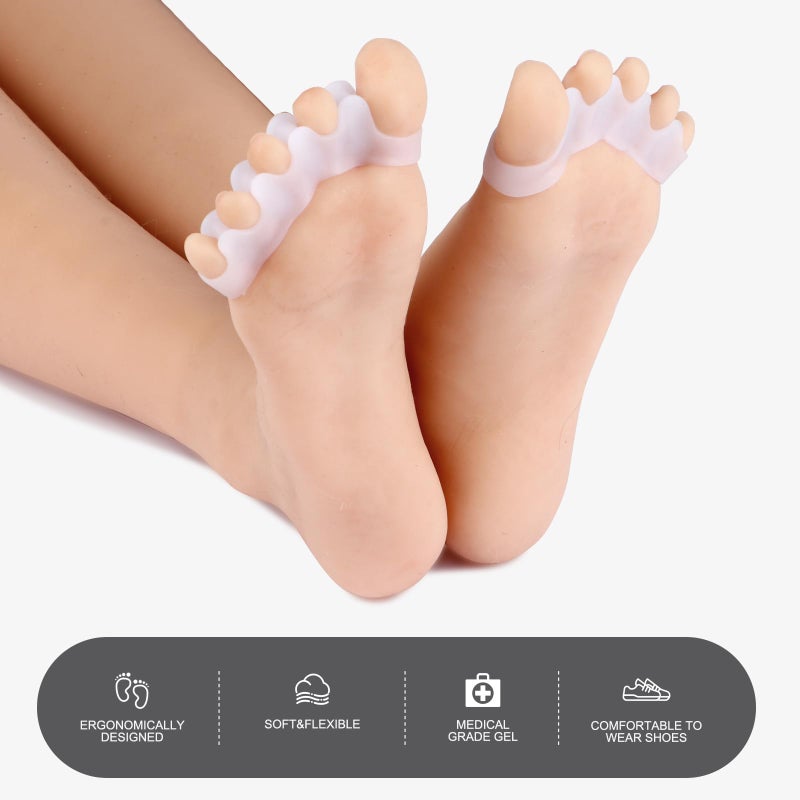 Roogaluckeep Silicone Toe Separators for Men and Women - Bunion Corrector & Hammertoe Straightener for Overlapping Toes, Plantar Fasciitis Relief & Foot Pain - Adjustable Gel Toe Spacers for Running, Yoga & Pedicure Care - Washable & Reusable (2 Pairs, White) - Image 2