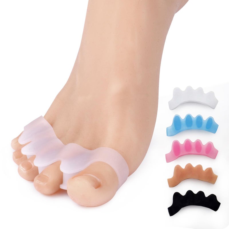 Roogaluckeep Silicone Toe Separators for Men and Women - Bunion Corrector & Hammertoe Straightener for Overlapping Toes, Plantar Fasciitis Relief & Foot Pain - Adjustable Gel Toe Spacers for Running, Yoga & Pedicure Care - Washable & Reusable (2 Pairs, White) - Image 1
