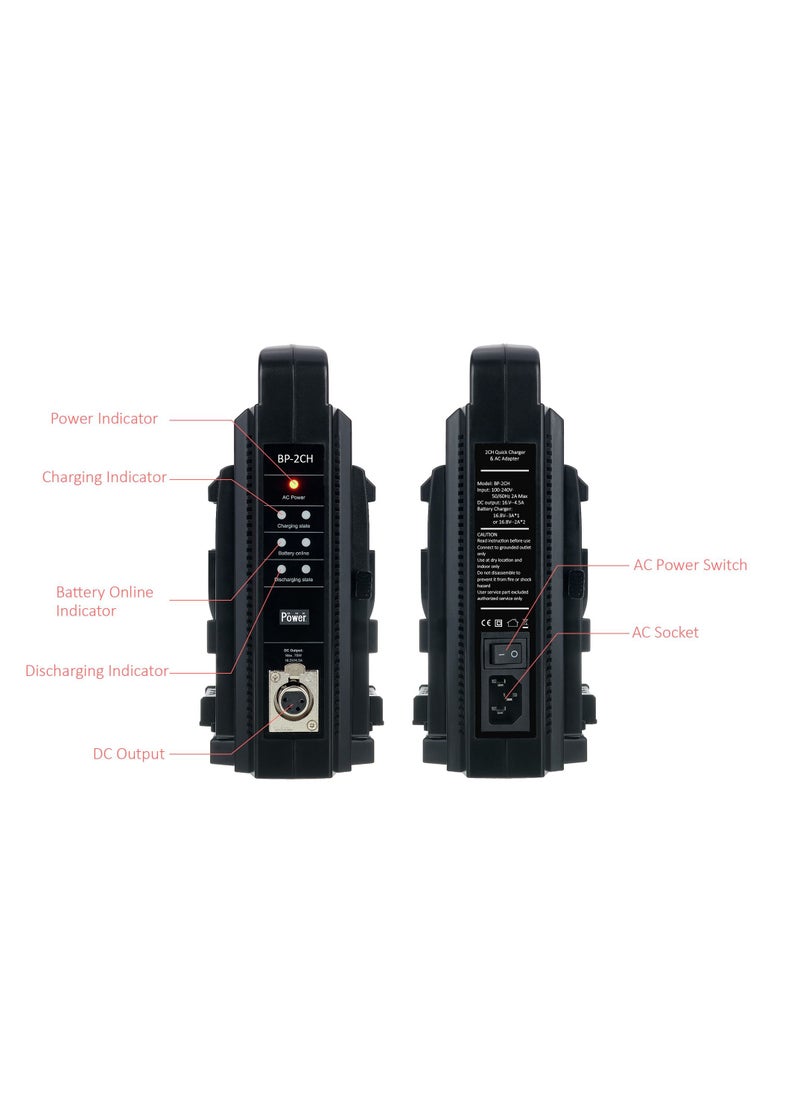 DMK Power 2 x BP-D190S V Lock Battery (190Wh, 14.8V, 13000mAh) Rechargeable Li-ion Battery with BP-2CH V Mount V Lock Double Sided Quick Battery Charger and 3 PIN Cable for Broadcast Video Camcorder