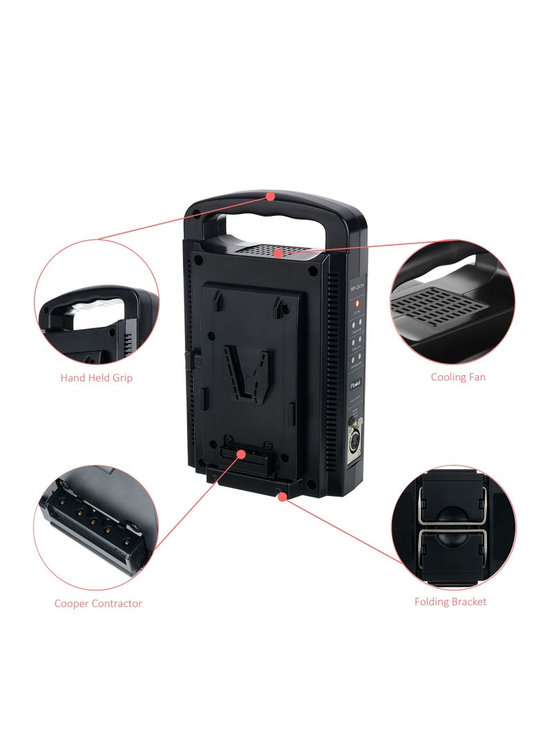 DMK Power 2 x BP-D190S V Lock Battery (190Wh, 14.8V, 13000mAh) Rechargeable Li-ion Battery with BP-2CH V Mount V Lock Double Sided Quick Battery Charger and 3 PIN Cable for Broadcast Video Camcorder