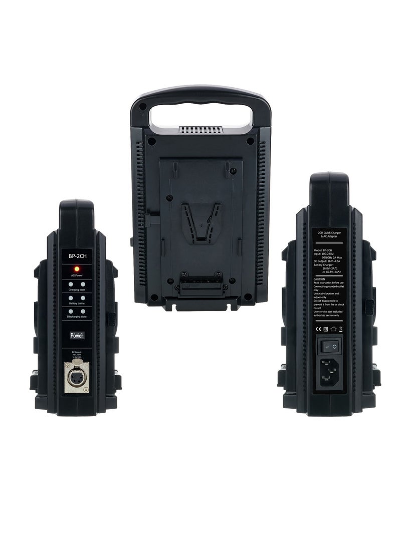 DMK Power 2 x BP-D190S V Lock Battery (190Wh, 14.8V, 13000mAh) Rechargeable Li-ion Battery with BP-2CH V Mount V Lock Double Sided Quick Battery Charger and 3 PIN Cable for Broadcast Video Camcorder