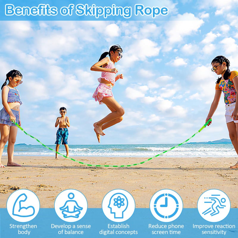 PEASUG Jump Rope for Kids, Adjustable Jump Ropes for 4 5 6 7 8 10 12, Tangle Free Jumping Rope Age 8-12, Segmented Soft Beaded Skipping Rope for Women Fitness (Green and Blue) - Image 5