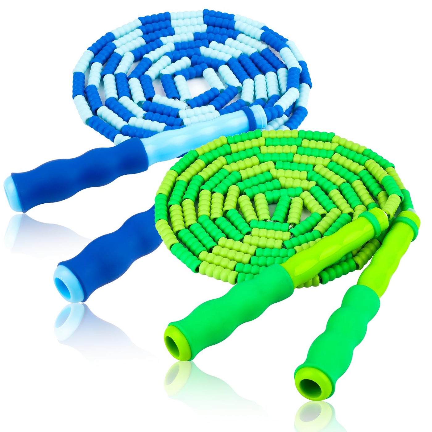 Jump Rope for Kids, Adjustable Jump Ropes for 4 5 6 7 8 10 12, Tangle Free Jumping Rope Age 8-12, Segmented Soft Beaded Skipping Rope for Women Fitness (Green and Blue)