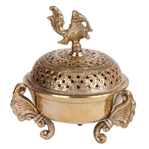 Artvarko™ Brass Peacock Incense Loban Holder Dhuna Charkol Dhoop Dani Aarti Loban Burner Purifying with Stand for Home Office Temple God Puja (6x6x6.5 Inches) - Image 2