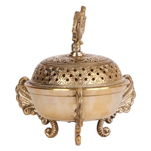 Artvarko™ Brass Peacock Incense Loban Holder Dhuna Charkol Dhoop Dani Aarti Loban Burner Purifying with Stand for Home Office Temple God Puja (6x6x6.5 Inches) - Image 3