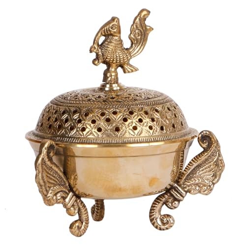 Artvarko™ Brass Peacock Incense Loban Holder Dhuna Charkol Dhoop Dani Aarti Loban Burner Purifying with Stand for Home Office Temple God Puja (6x6x6.5 Inches) - Image 4