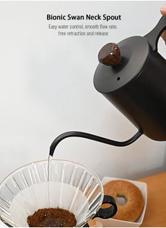 EqiEch Gooseneck Kettle V60 Coffee Kettle Long Narrow Spout Tea Pot Made of Stainless Steel and Walnut Wood 600ml Black  - Image 2