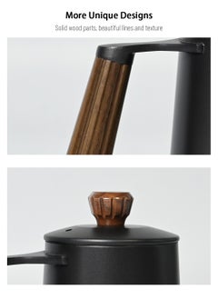 EqiEch Gooseneck Kettle V60 Coffee Kettle Long Narrow Spout Tea Pot Made of Stainless Steel and Walnut Wood 600ml Black  - Image 5