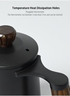 EqiEch Gooseneck Kettle V60 Coffee Kettle Long Narrow Spout Tea Pot Made of Stainless Steel and Walnut Wood 600ml Black  - Image 4
