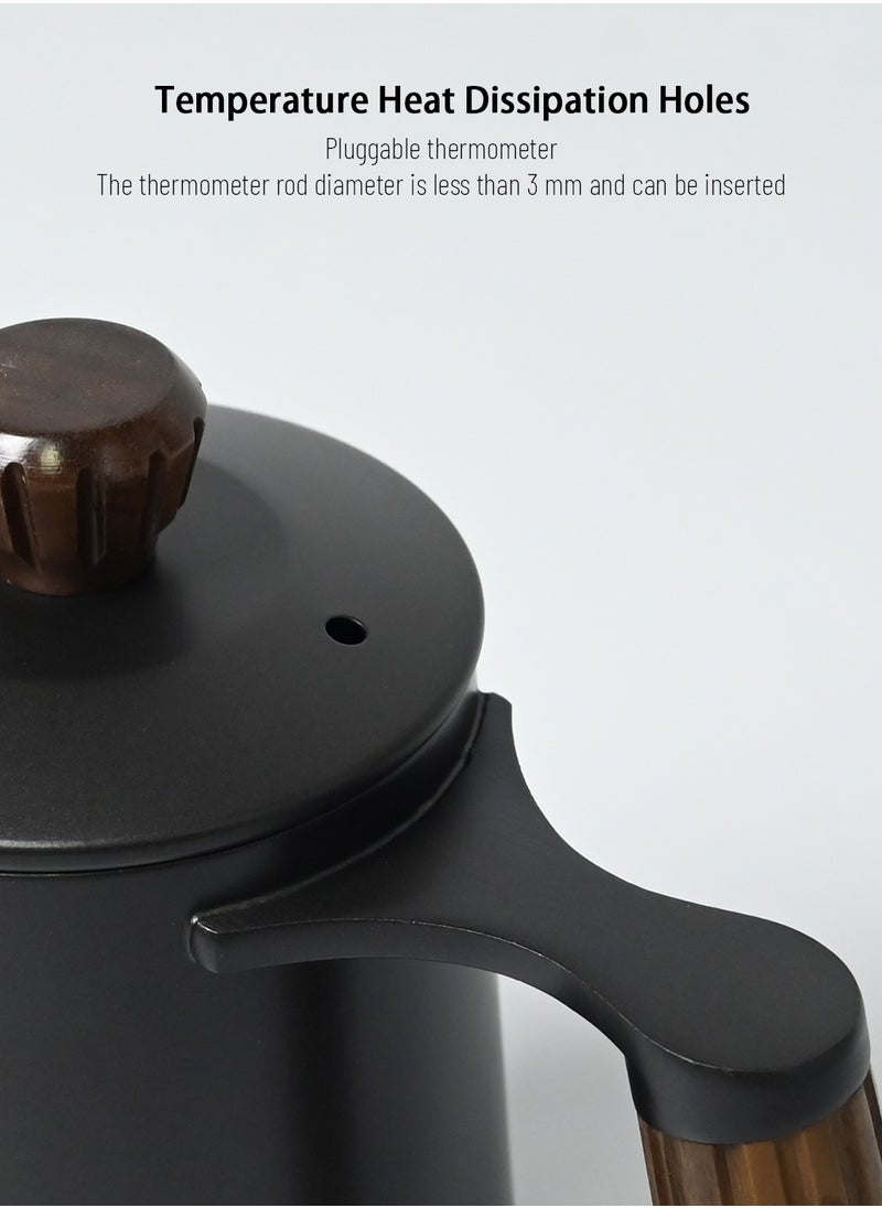 EqiEch Gooseneck Kettle V60 Coffee Kettle Long Narrow Spout Tea Pot Made of Stainless Steel and Walnut Wood 600ml Black  - Image 4