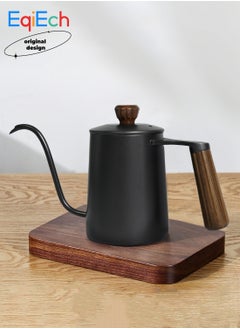EqiEch Gooseneck Kettle V60 Coffee Kettle Long Narrow Spout Tea Pot Made of Stainless Steel and Walnut Wood 600ml Black  - Image 1