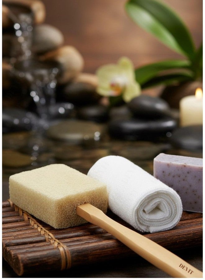 DEVIT™ Natural Exfoliating Loofah Bath Brush On a Stick - with Long Wooden Handle Back Brush for Men & Women - Shower Sponge Body Back Scrubber Pack of 1 - Image 4