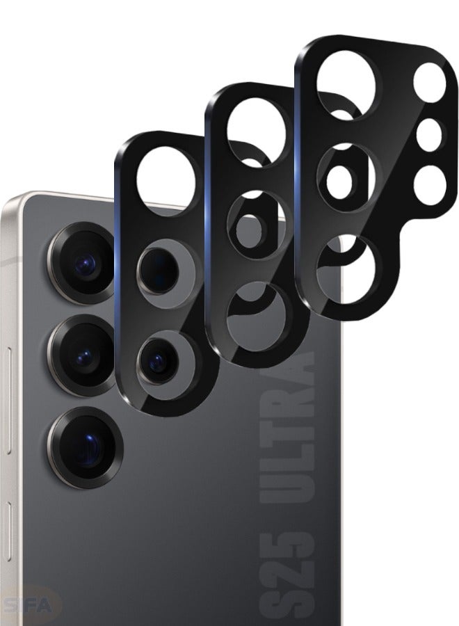 3 Pack Samsung Galaxy S25 Ultra Tempered Glass Camera Lens Protector, Ultra HD, 9H Hardness, Anti-Scratch, Case Friendly, Easy Installation - Black - Image 1