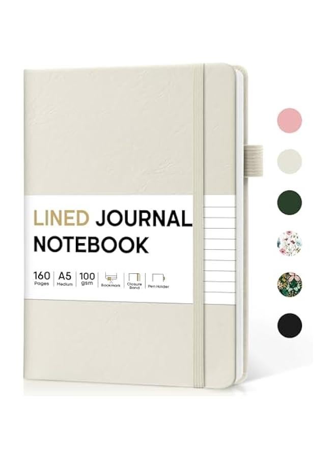 Arabest Lined Journal Notebook for Women & Men, Hardcover Leather Journal for writing, A5 College Ruled Notebook for Work & Note Taking, Perfect for Office School Home Supplies, 160 s, Beige Grey - Image 1