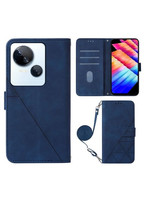 Case Cover For For Tecno Spark 10 5G / K18 Crossbody 3D Embossed Flip Leather Phone Case(Blue)