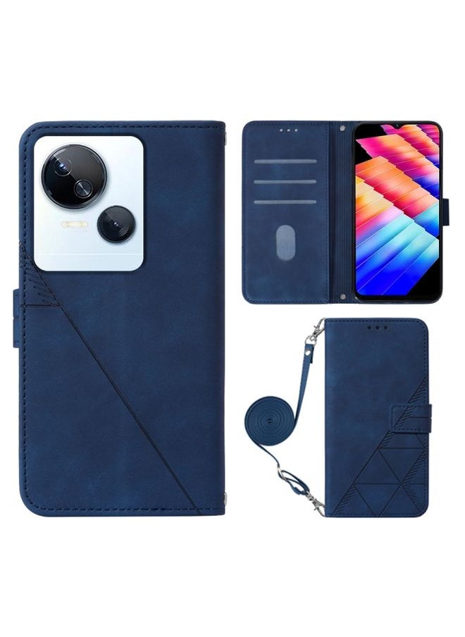 HuHa - Case Cover For For Tecno Spark 10 5G / K18 Crossbody 3D Embossed Flip Leather Phone Case(Blue) - Image 1