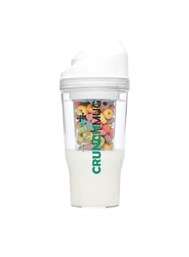 TIKNAL Crunch Mug Portable Breakfast Cup – For Cereal and Milk On-the-Go, Keeps Crunch Fresh, 12 oz Capacity – Practical XL Size for Morning Commutes and Travel - White - Image 1