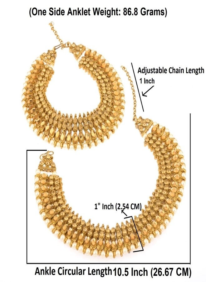 Efulgenz Indian Bridal Anklets for Women Indian Bollywood Anklet Crystal Rhinestone Faux Kundan Pearl Wedding Bridal Anklet Set Bracelet Payal Foot Jewelry - Image 5