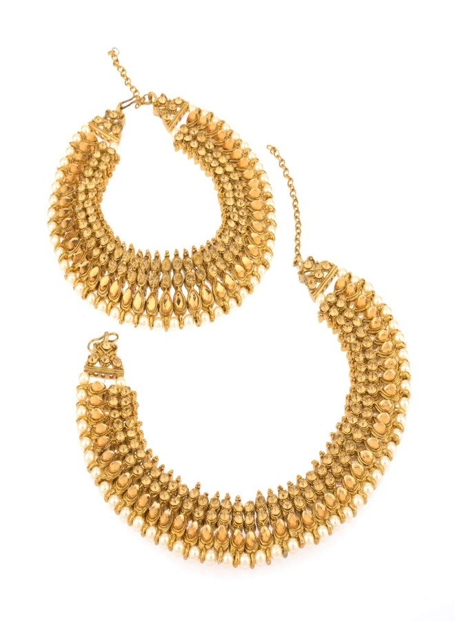 Efulgenz Indian Bridal Anklets for Women Indian Bollywood Anklet Crystal Rhinestone Faux Kundan Pearl Wedding Bridal Anklet Set Bracelet Payal Foot Jewelry - Image 1