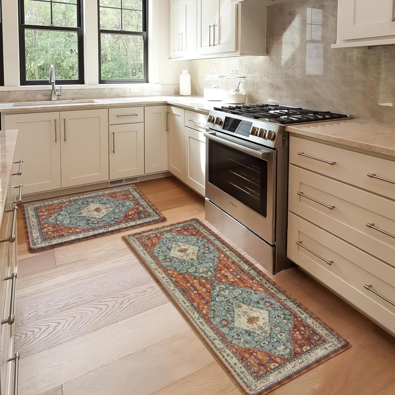 Collive Boho Kitchen Mat 2PCS Cushioned Anti Fatigue Kitchen Mats for Floor Waterproof Kitchens Rugs Set of 2 Non Slip Comfort Standing Mat for Office Sink Laundry 17x3017x59
