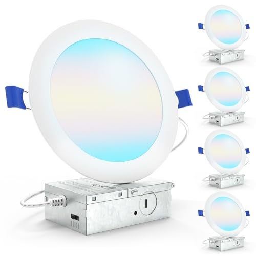 Sunco Lighting Sunco 6 Inch LED Recessed Light, Canless Ceiling Lights Slim with Junction Box, 1200 LM, 14W (100W Equivalent), Selectable CCT 2700K/3000K/4000K/5000K/6000K, Dimmable, Wafer Thin ETL 4 Pack - Image 1