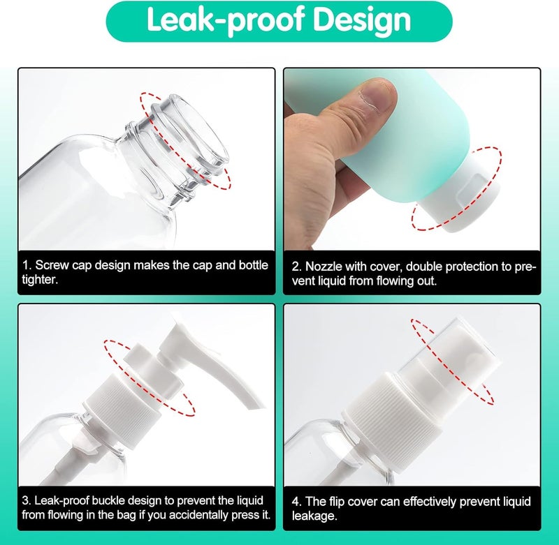 PiyuBind Travel Bottles Set For Toiletries Travel Size Containers Leak Proof Silicone Squeezable Spray Bottles Jars For Women Men, For Shampoo Lotion Body Wash (12pcs 100ml Toiletries Bottles) - Image 3