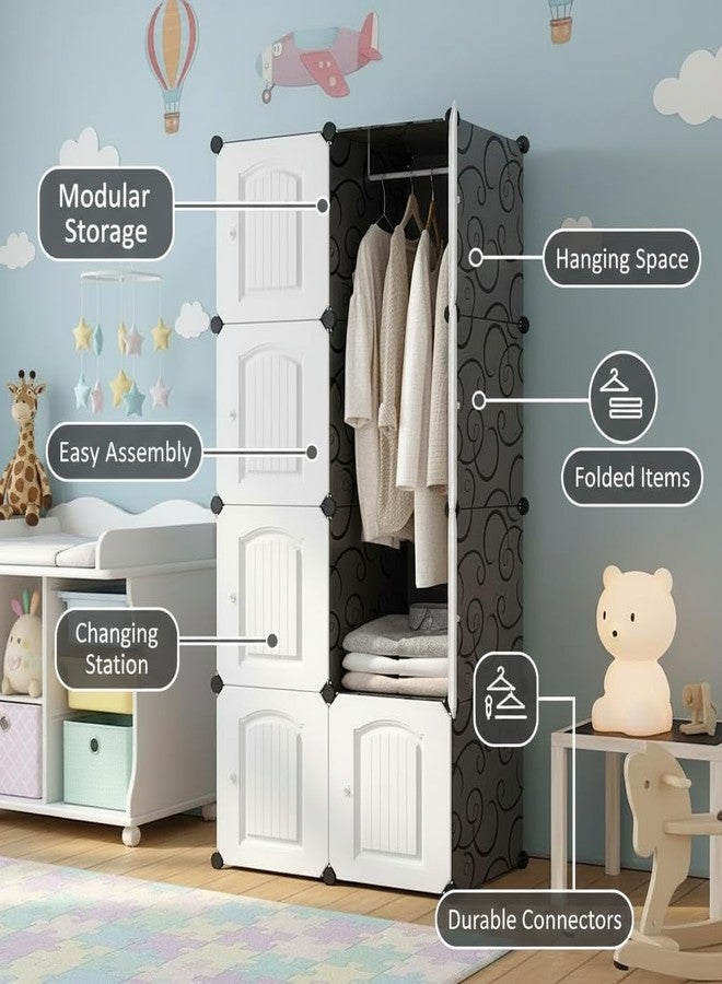 EXVITO Collapsible Wardrobe Storage Cabinet | 8 Door Plastic Modular Clothes Organizer for Kids | Foldable Wardrobe Storage Rack with Hanging Space | Multi-Purpose Kids Closet Organizer - White - Image 3