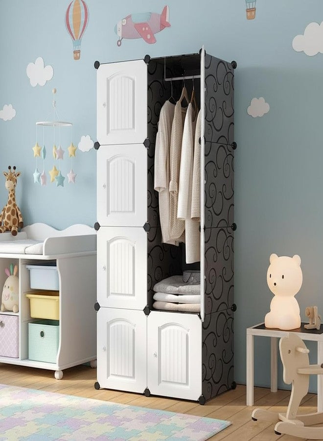 EXVITO Collapsible Wardrobe Storage Cabinet | 8 Door Plastic Modular Clothes Organizer for Kids | Foldable Wardrobe Storage Rack with Hanging Space | Multi-Purpose Kids Closet Organizer - White - Image 1