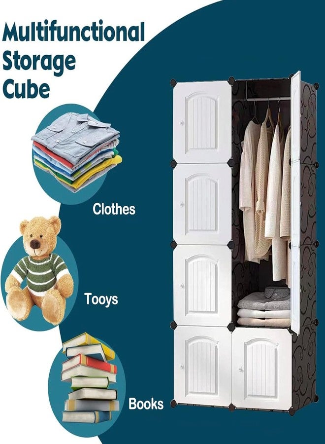 EXVITO Collapsible Wardrobe Storage Cabinet | 8 Door Plastic Modular Clothes Organizer for Kids | Foldable Wardrobe Storage Rack with Hanging Space | Multi-Purpose Kids Closet Organizer - White - Image 5