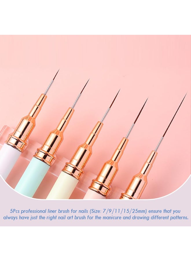 JASSINS Nail Art Liner Brushes 5Pcs Gel Polish Painting Art Design Pen Set Striping Brushes for Thin Long Lines Tiny Details Fine Drawing Delicate Coloring Sizes 79111525mm - Image 4