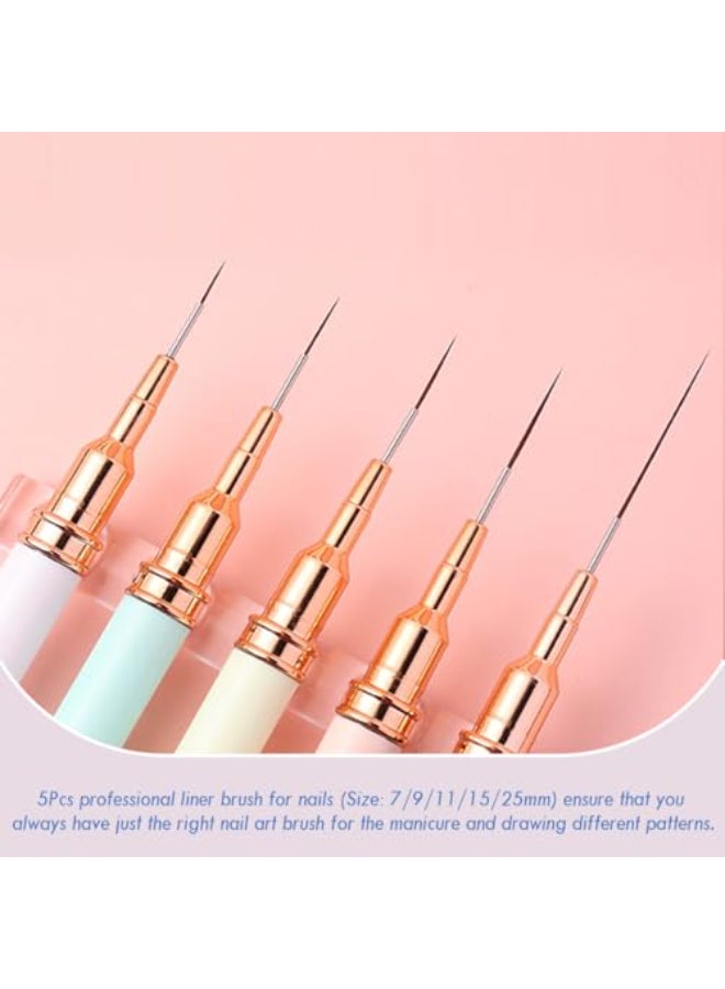 JASSINS Nail Art Liner Brushes 5Pcs Gel Polish Painting Art Design Pen Set Striping Brushes for Thin Long Lines Tiny Details Fine Drawing Delicate Coloring Sizes 79111525mm - Image 3
