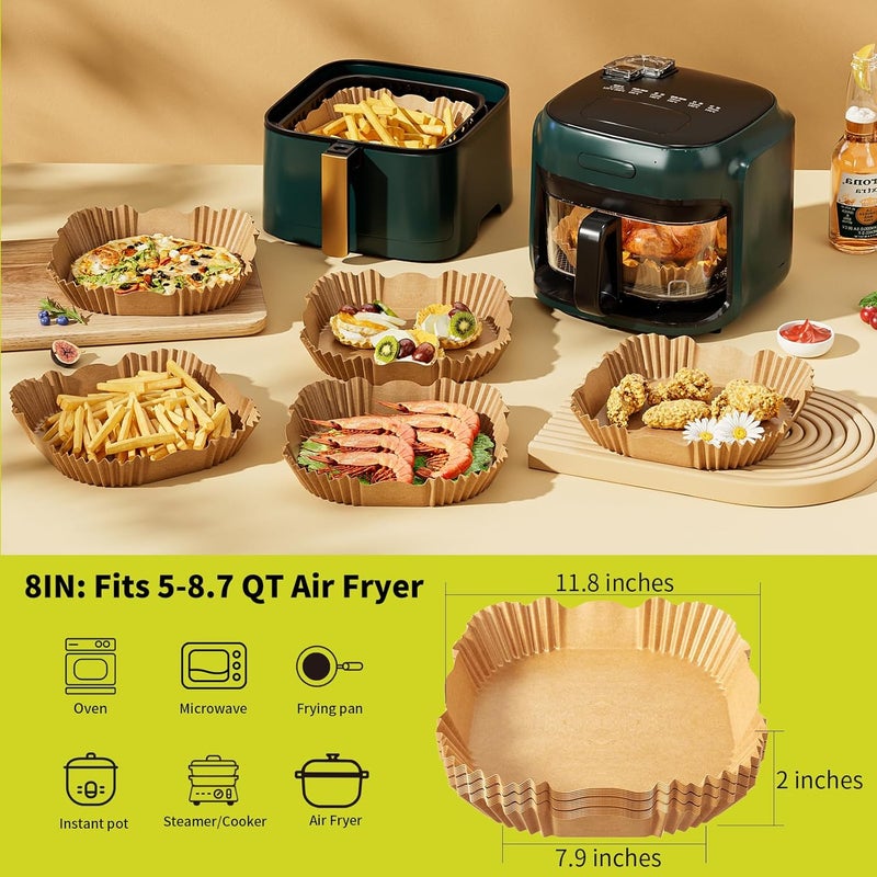DSMY 200 PCS Air Fryer Disposable Paper Liners,8 Inch Square Parchment Disposable Paper Liner for 5-8QT Air Fryer,Baking, Roasting and Microwave, Non-Stick Airfryer Accessories - Image 5